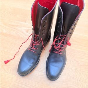 Black Carmina leather boots with chic red lace 7.5 size